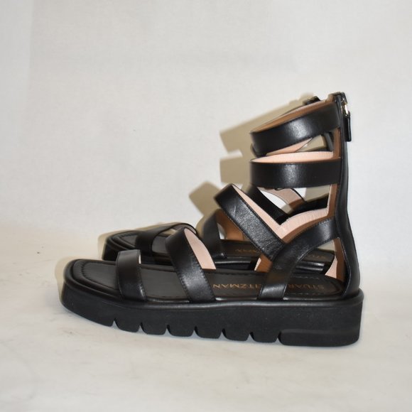 $550 Stuart Weitzman Gala Lift Leather Sandal GLADIATOR BLACK PLATFORM 8 (PA17) - Picture 8 of 12